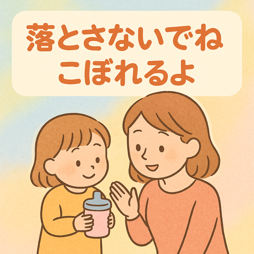 落とさないでねこぼれるよを英語でどう言う？